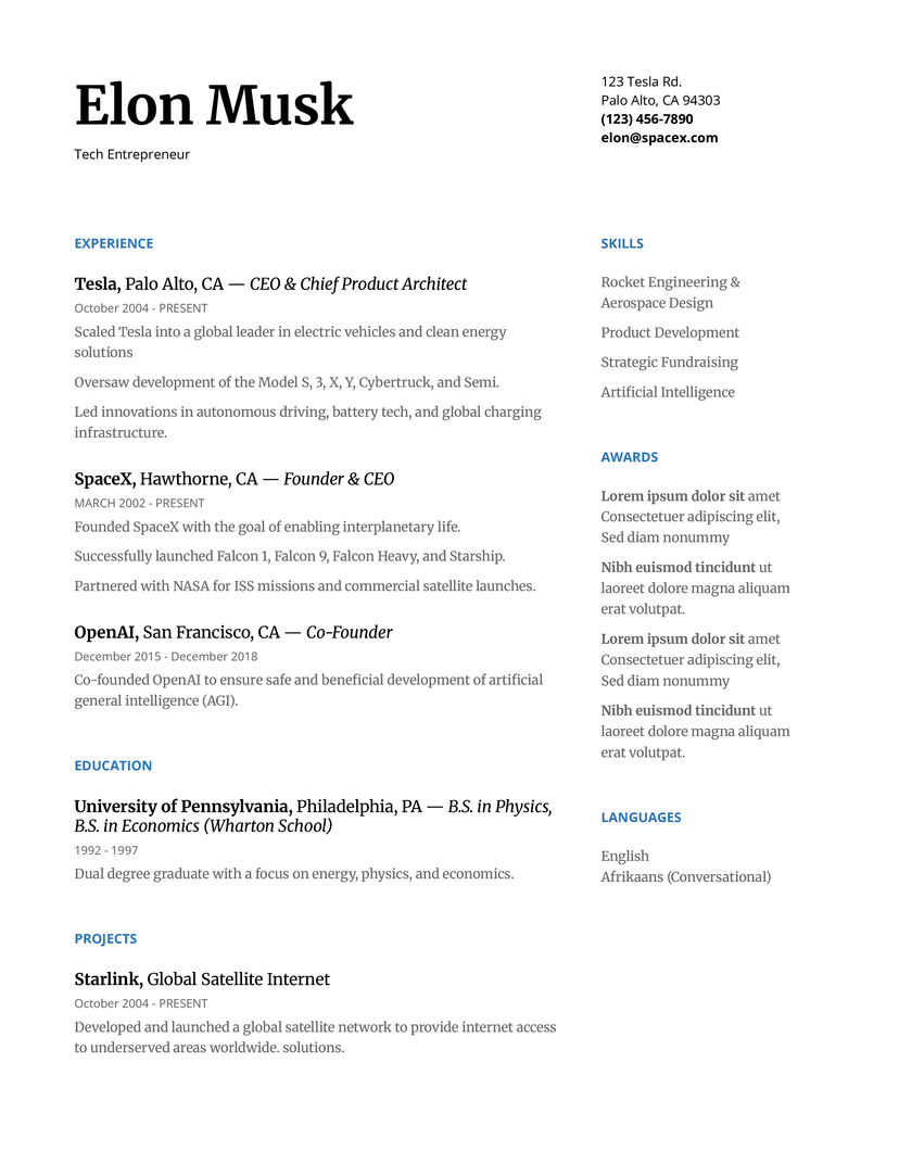 AI Generated Resume Example