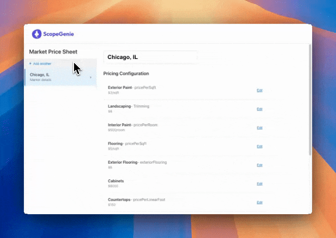 Setup pricing interface